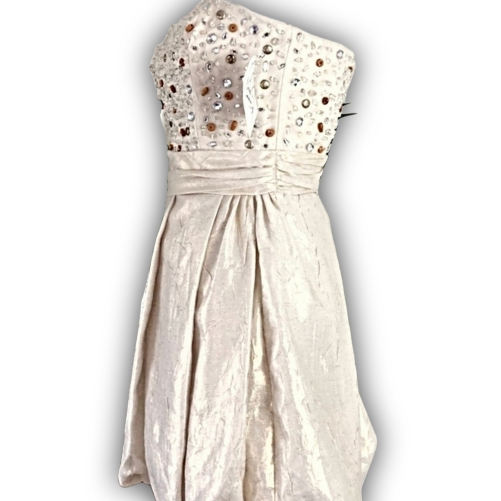 Mark + James ✦ Champagne Beaded Balloon Skirt Mini Dress ✦ Strapless Tube 4 NWT - Picture 9 of 16